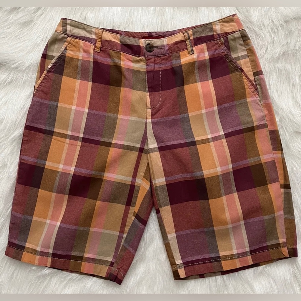 Merona-90's/Y2K Vintage, Womens, Orange, Plaid, Golf, Bermuda Shorts. Size-4 - Picture 7 of 9